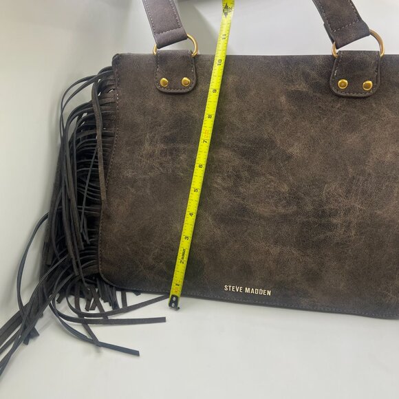Steve Madden Boho Fringe Shoulder Bag Western Style Tote Purse NWT Brown Tan - Picture 10 of 13